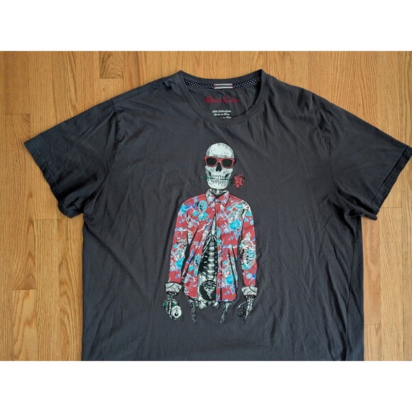 Robert Graham Running on Empty Graphic Tee Shirt Charcoal Men 3XL Skull Skeleton - Picture 3 of 9